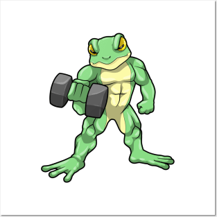 Frog at Bodybuilding with Dumbbell Posters and Art